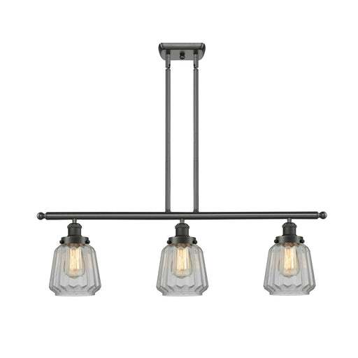 Innovations Chatham 36in 3-Light Island Light | Modern Transitional Oil Rubbed Bronze Steel and Clear Ribbed Glass | Kitchen Island | Model 916-3I-OB-G142