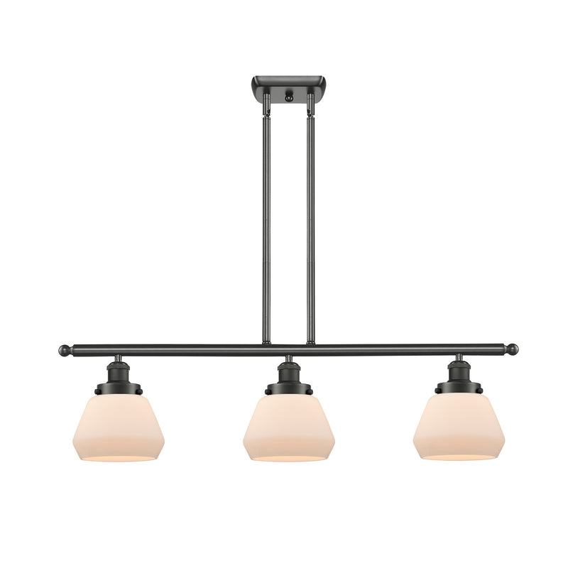 Innovations Fulton 36in 3-Light Island Light | Oil Rubbed Bronze Steel and Matte White Frosted Glass | Kitchen Island & Dining Room | Model 916-3I-OB-G171