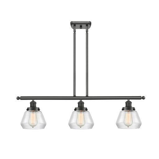 Innovations Fulton 36in 3-Light Island Light | Oil Rubbed Bronze Steel and Clear Glass | Kitchen Island & Dining Room | 36 x 9 in | Model 916-3I-OB-G172