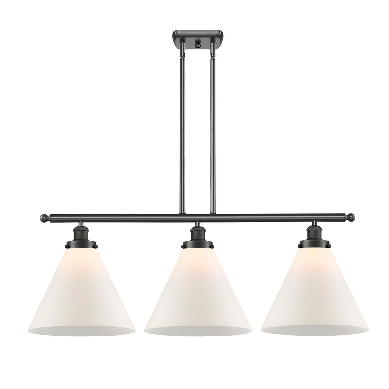 Innovations Cone 36in 3-Light Island Light | Industrial Oil Rubbed Bronze Steel and Matte White Frosted Glass | Kitchen Island & | Model 916-3I-OB-G41-L