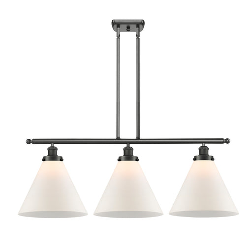Innovations Cone 36in 3-Light Island Light with LED | Industrial Oil Rubbed Bronze Steel and Matte White Frosted Glass | Model 916-3I-OB-G41-L-LED