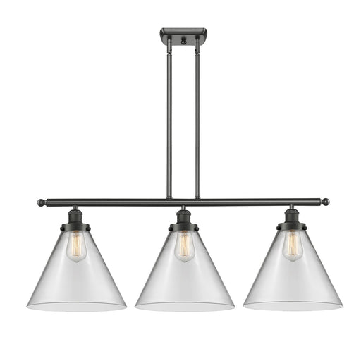 Innovations Cone 36in 3-Light Island Light | Industrial Oil Rubbed Bronze Steel and Clear Glass Shades | Kitchen Island & Dining | Model 916-3I-OB-G42-L