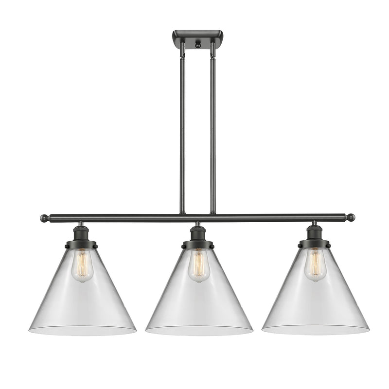 Innovations Cone 36in 3-Light Island Light | Industrial Oil Rubbed Bronze Steel and Clear Glass | Kitchen Island & Dining Room | Model 916-3I-OB-G42-L-LED