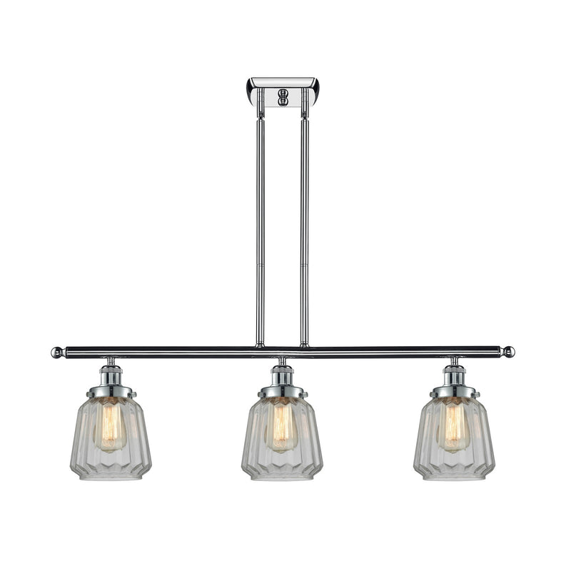 Innovations Chatham 36in 3-Light Island Light | Polished Chrome Steel and Clear Ribbed Glass | Kitchen Island & Dining Room | Model 916-3I-PC-G142