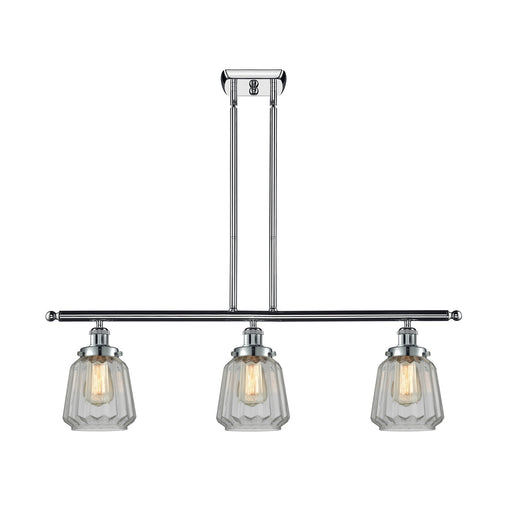Innovations Chatham 36in 3-Light Island Light | Polished Chrome Steel and Clear Ribbed Glass | Kitchen Island & Dining Room | Model 916-3I-PC-G142