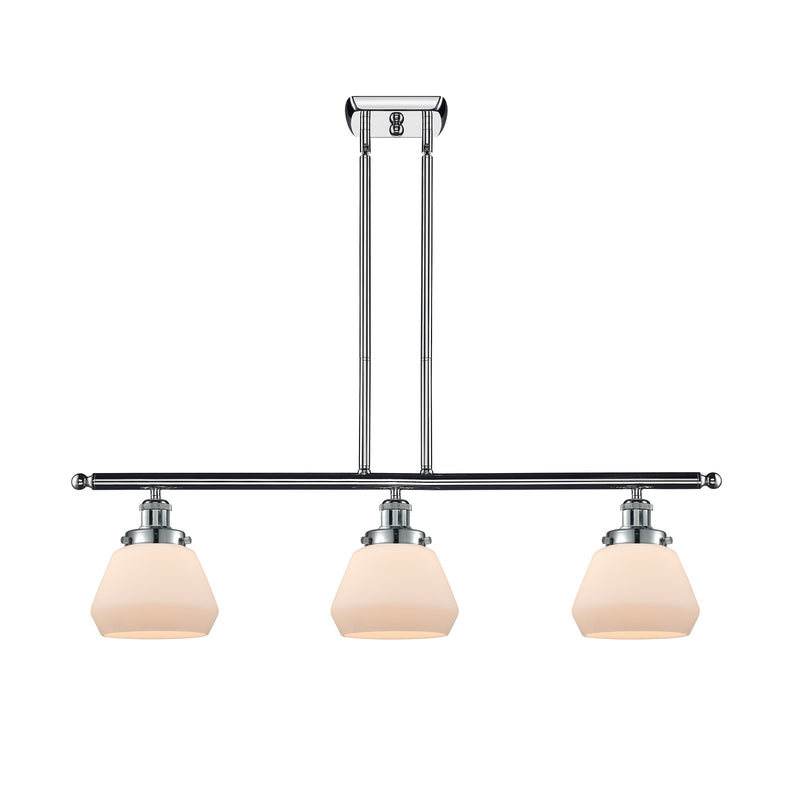 Innovations Fulton 36in 3-Light Island Light | Polished Chrome Steel and Matte White Frosted Glass | Kitchen Island & Dining Room | Model 916-3I-PC-G171