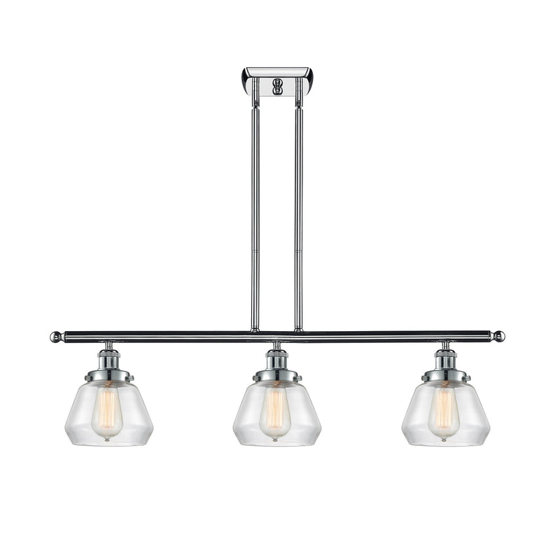 Innovations Fulton 36in 3-Light Island Light | Polished Chrome Steel and Clear Schoolhouse Glass | Kitchen Island & Dining Room | Model 916-3I-PC-G172
