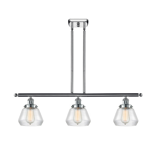 Innovations Fulton 36in 3-Light Island Light | Polished Chrome Steel and Clear Schoolhouse Glass | Kitchen Island & Dining Room | Model 916-3I-PC-G172