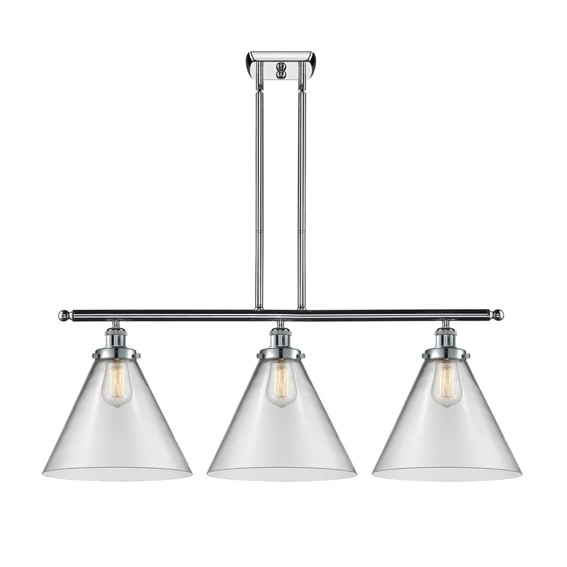 Innovations Cone 36in 3-Light Island Light | Industrial Transitional Polished Chrome and Clear Glass | Kitchen Island & Dining | Model 916-3I-PC-G42-L