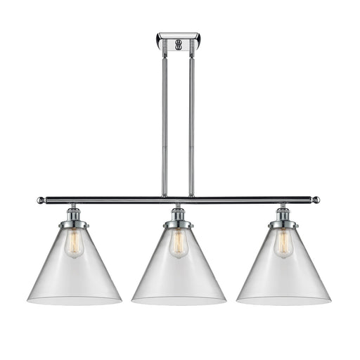 Innovations Cone 36in 3-Light Island Light | Industrial Transitional Polished Chrome and Clear Glass | Kitchen Island & Dining | Model 916-3I-PC-G42-L