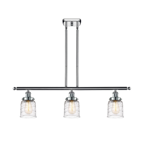 Innovations Bell 36in 3-Light Island Light | Industrial Polished Chrome Steel and Clear Deco Swirl Glass | Kitchen Island & Dining | Model 916-3I-PC-G513