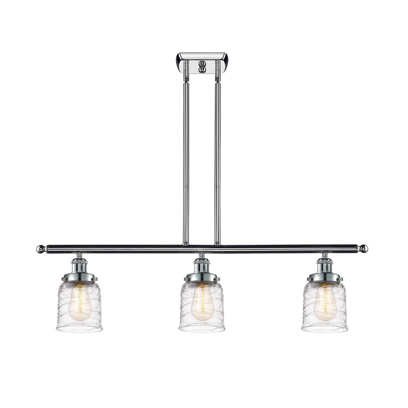 Innovations Bell 36in 3-Light Island Light | Industrial Polished Chrome Steel and Clear Deco Swirl Glass | Kitchen Island & | Model 916-3I-PC-G513-LED