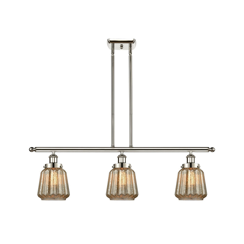 Innovations Chatham 36in 3-Light Island Light | Modern Transitional Polished Nickel Steel and Mercury Ribbed Glass | Kitchen Island | Model 916-3I-PN-G146
