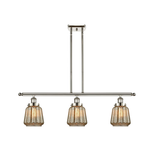 Innovations Chatham 36in 3-Light Island Light | Modern Transitional Polished Nickel Steel and Mercury Ribbed Glass | Kitchen Island | Model 916-3I-PN-G146