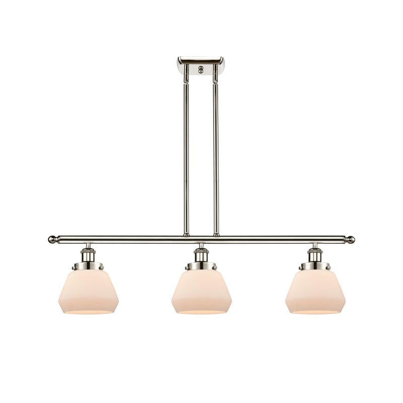 Innovations Fulton 36in 3-Light Island Light | Modern Transitional Polished Nickel Steel and Matte White Frosted Glass | Kitchen | Model 916-3I-PN-G171