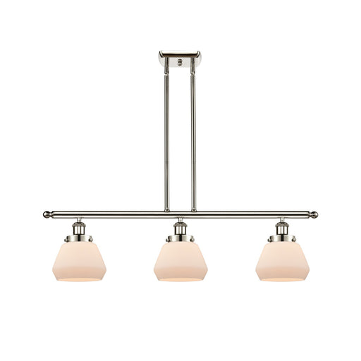 Innovations Fulton 36in 3-Light Island Light | Modern Transitional Polished Nickel Steel and Matte White Frosted Glass | Kitchen | Model 916-3I-PN-G171
