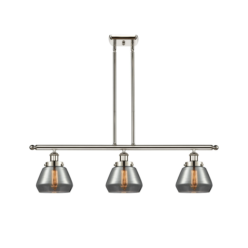 Innovations Fulton 36in 3-Light Island Light | Modern Contempo Polished Nickel and Light Smoked Glass | Kitchen Island & Dining | Model 916-3I-PN-G173