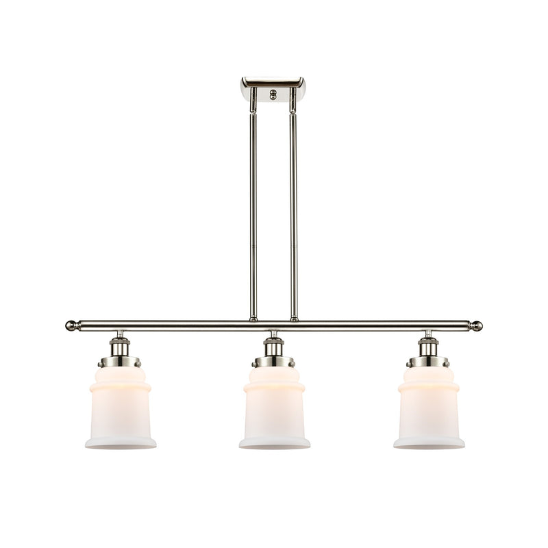 Innovations Canton 36in 3-Light Island Light | Modern Contempo Polished Nickel and Matte White Frosted Glass | Kitchen Island & | Model 916-3I-PN-G181
