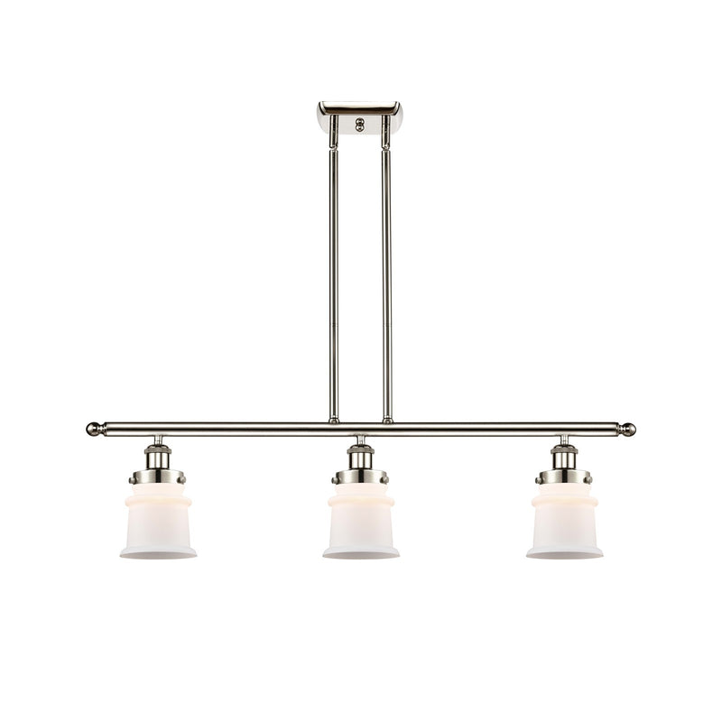 Innovations Canton 36in 3-Light Island Light | Modern Contempo Polished Nickel and Matte White Small Frosted Glass | Kitchen | Model 916-3I-PN-G181S