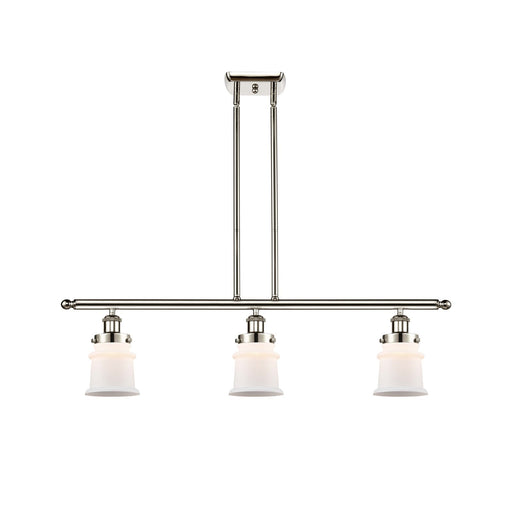 Innovations Canton 36in 3-Light Island Light | Modern Contempo Polished Nickel and Matte White Small Frosted Glass | Kitchen | Model 916-3I-PN-G181S