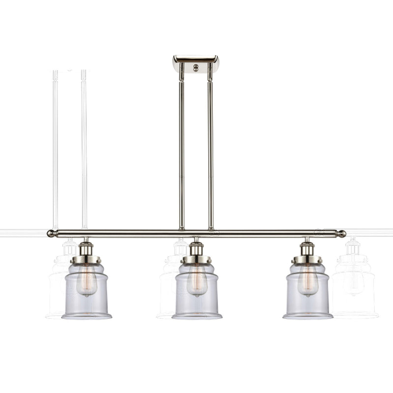 Innovations Canton 36in 3-Light Island Light | Modern Contempo Polished Nickel Steel and Clear Glass | Kitchen Island & Dining Room | Model 916-3I-PN-G182