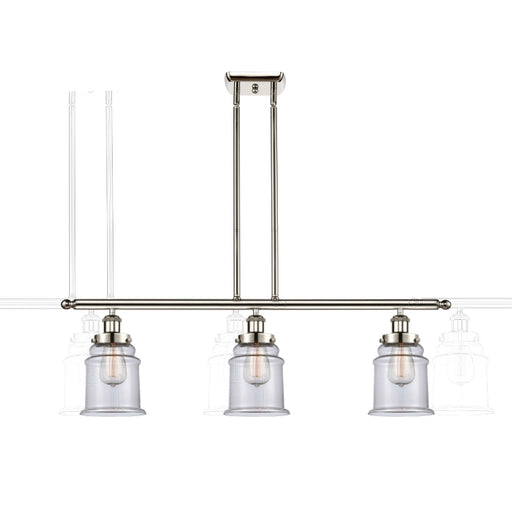 Innovations Canton 36in 3-Light Island Light | Modern Contempo Polished Nickel Steel and Clear Glass | Kitchen Island & Dining Room | Model 916-3I-PN-G182