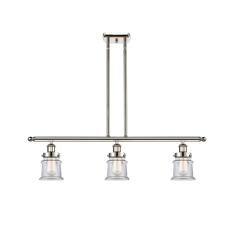 Innovations Canton 36in 3-Light Island Light | Modern Contempo Polished Nickel Steel and Clear Glass | Kitchen Island & Dining | Model 916-3I-PN-G182S