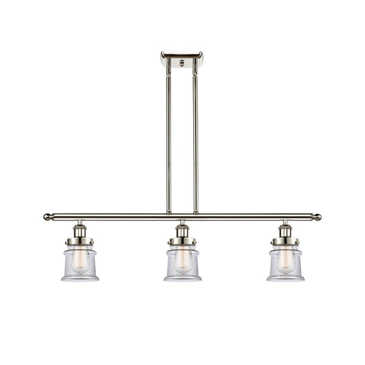 Innovations Canton 36in 3-Light Island Light | Modern Contempo Polished Nickel Steel and Clear Glass | Kitchen Island & Dining | Model 916-3I-PN-G182S