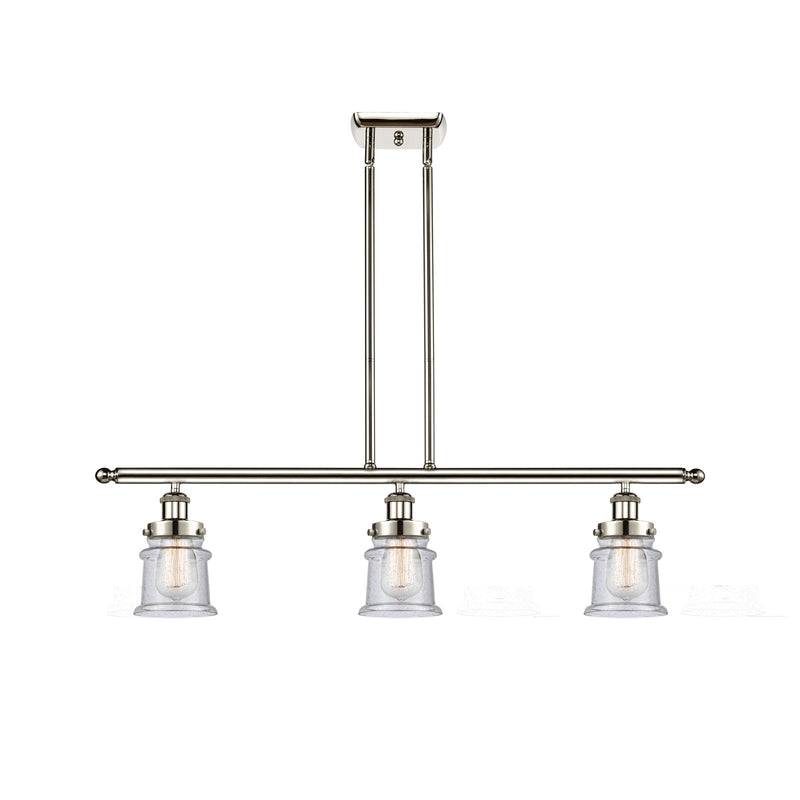 Innovations Canton 36in 3-Light Island Light | Modern Contempo Polished Nickel Steel and Seedy Glass | Kitchen Island & Dining | Model 916-3I-PN-G184S