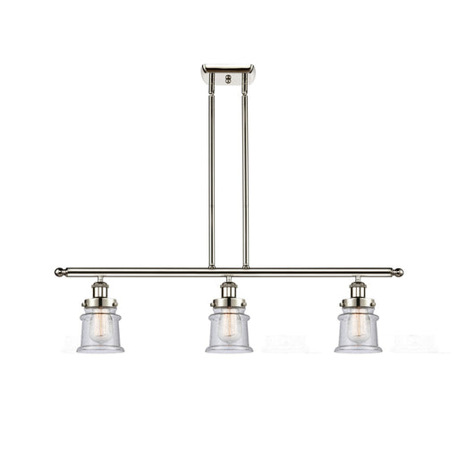 Innovations Canton 36in 3-Light Island Light | Modern Contempo Polished Nickel Steel and Seedy Glass | Kitchen Island & Dining | Model 916-3I-PN-G184S