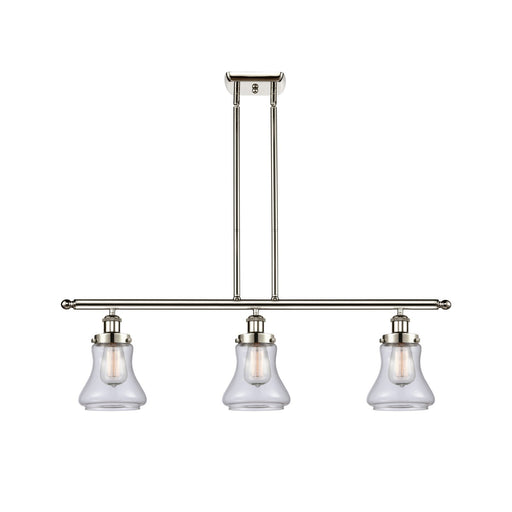 Innovations Bellmont 36in 3-Light Island Light | Polished Nickel Steel and Clear Schoolhouse Glass | Kitchen Island & Dining Room | Model 916-3I-PN-G192