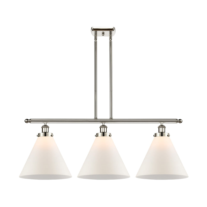 Innovations Cone 36in 3-Light Island Light | Polished Nickel Steel and Matte White Frosted Glass | Kitchen Island & Dining Room | Model 916-3I-PN-G41-L