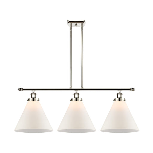 Innovations Cone 36in 3-Light Island Light | Polished Nickel Steel and Matte White Frosted Glass | Kitchen Island & Dining Room | Model 916-3I-PN-G41-L