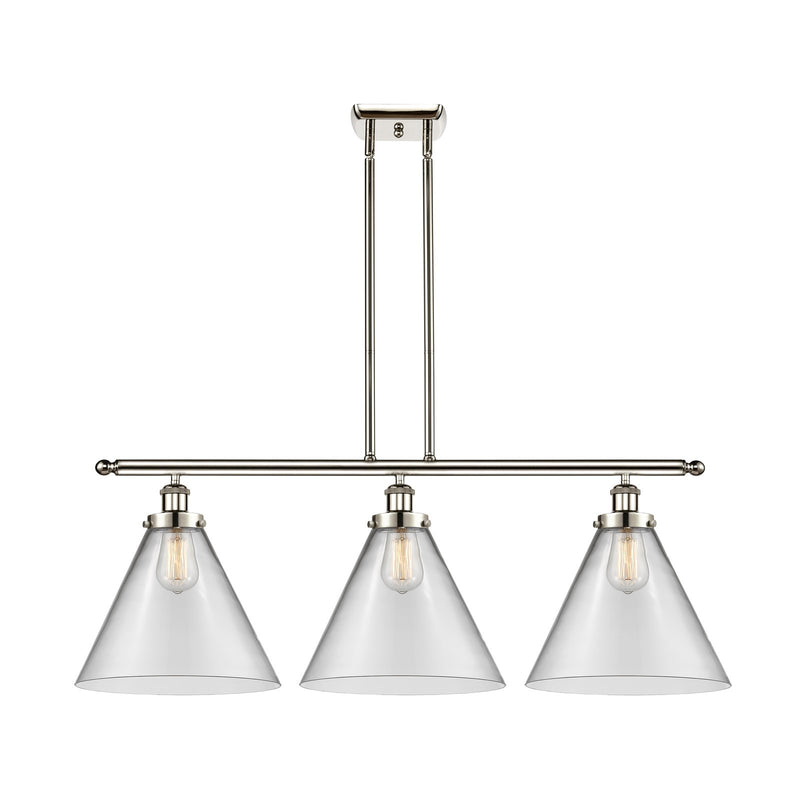 Innovations Cone 36in 3-Light Island Light | Industrial Polished Nickel Steel and Clear Cone Glass | Kitchen Island & Dining Room | Model 916-3I-PN-G42-L