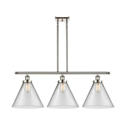 Innovations Cone 36in 3-Light Island Light | Industrial Polished Nickel Steel and Clear Cone Glass | Kitchen Island & Dining Room | Model 916-3I-PN-G42-L