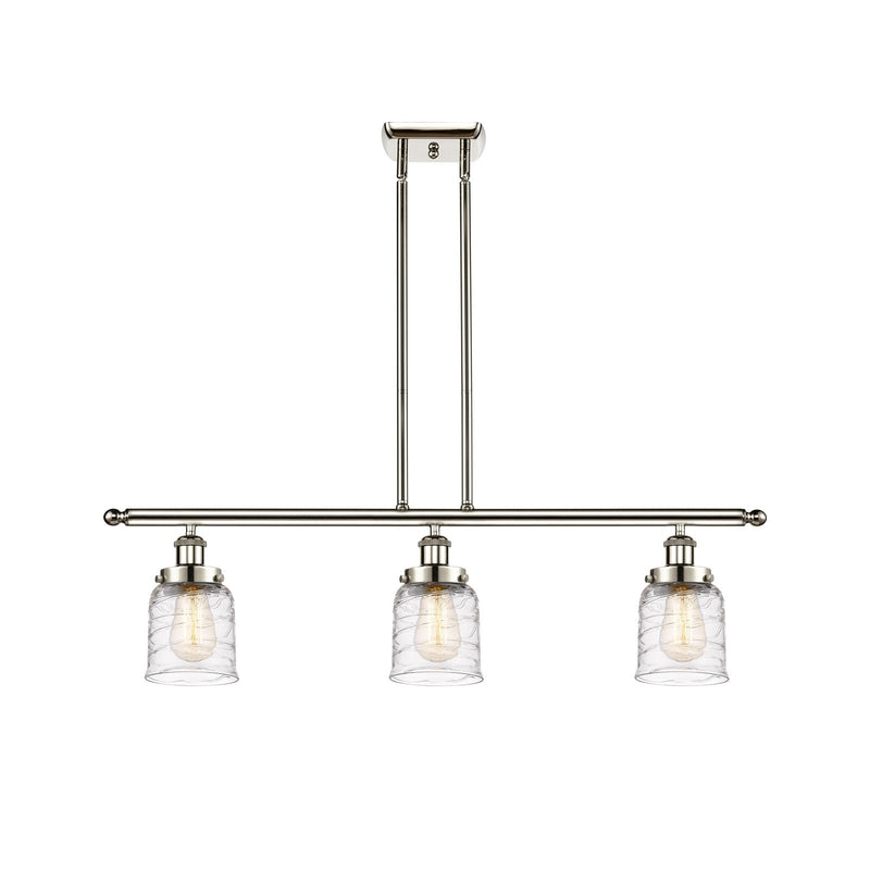 Innovations Bell 36in 3-Light LED Island Light | Industrial Polished Nickel Steel and Clear Deco Swirl Glass | Kitchen Island & | Model 916-3I-PN-G513-LED