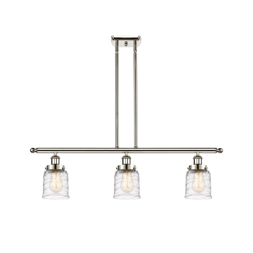 Innovations Bell 36in 3-Light LED Island Light | Industrial Polished Nickel Steel and Clear Deco Swirl Glass | Kitchen Island & | Model 916-3I-PN-G513-LED