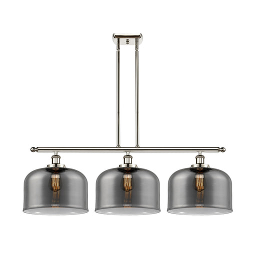 Innovations Bell 36in 3-Light Island Light | Industrial Polished Nickel Steel and Light Smoke Glass | Kitchen Island & Dining | Model 916-3I-PN-G73-L-LED