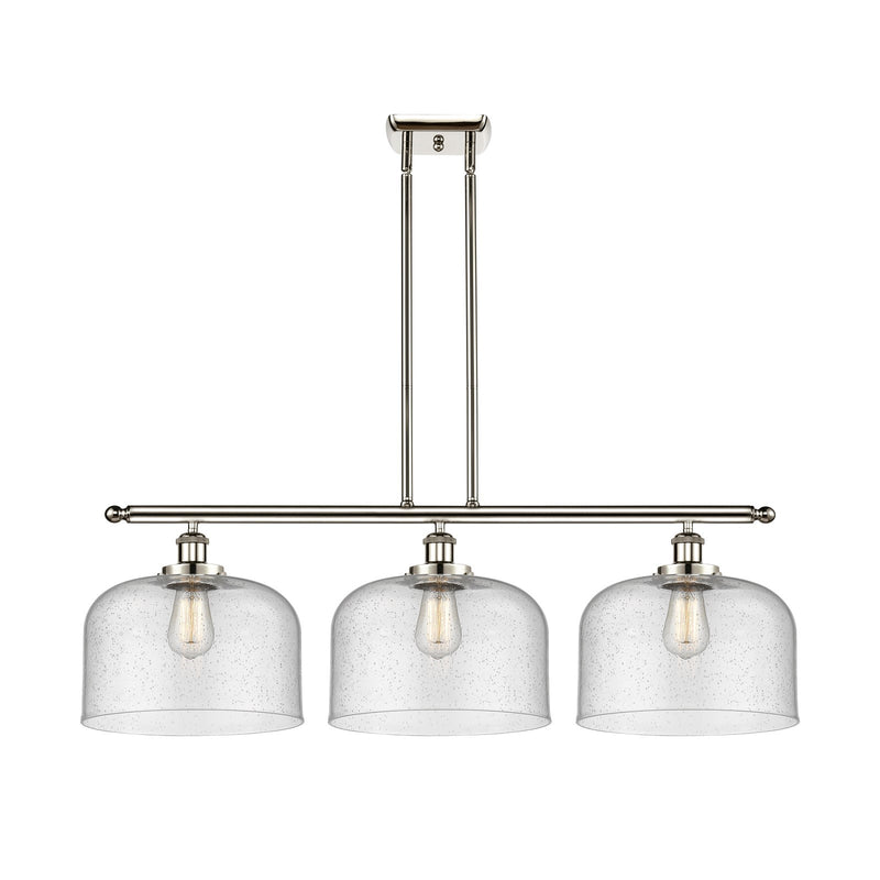 Innovations Bell 36in 3-Light Island Light | Industrial Polished Nickel Steel and Seedy Glass | Kitchen Island & Dining Room | Model 916-3I-PN-G74-L