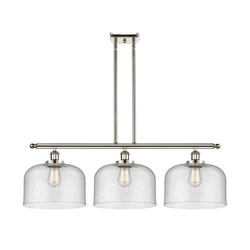 Innovations Bell 36in 3-Light Island Light | Industrial Polished Nickel Steel and Seedy Glass | Kitchen Island & Dining Room | Model 916-3I-PN-G74-L