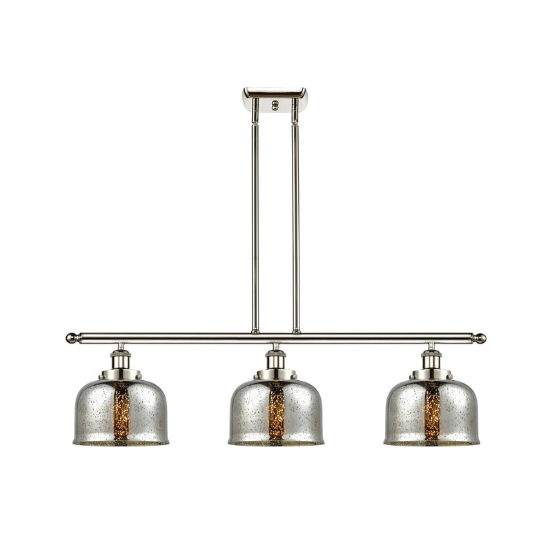 Innovations Bell 36in 3-Light Island Light | Industrial Polished Nickel Steel and Silver Plated Mercury Glass | Kitchen Island & | Model 916-3I-PN-G78