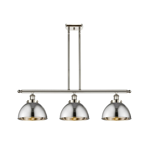 Innovations Derby 36in 3-Light Island Light | Industrial Farmhouse Polished Nickel Steel and Metal Dome Shade | Kitchen | Model 916-3I-PN-MFD-10-PN-LED