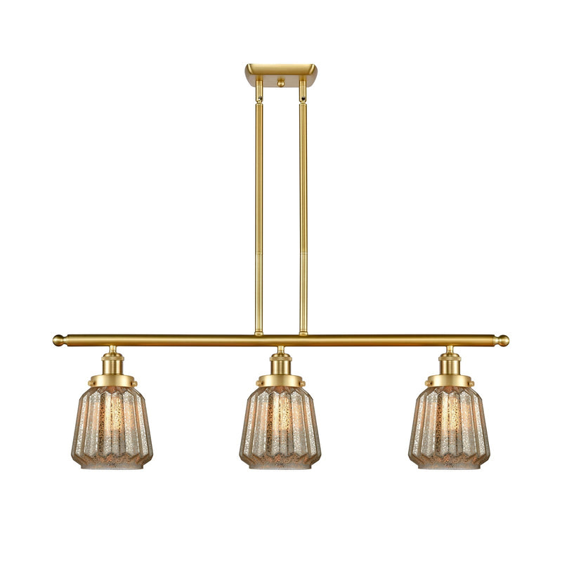 Innovations Chatham 36in 3-Light Island Light | Satin Gold Steel and Mercury Ribbed Glass | Kitchen Island & Dining Room | Model 916-3I-SG-G146