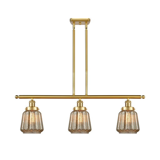 Innovations Chatham 36in 3-Light Island Light | Satin Gold Steel and Mercury Ribbed Glass | Kitchen Island & Dining Room | Model 916-3I-SG-G146