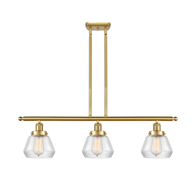 Innovations Fulton 36in 3-Light Island Light | Satin Gold Steel and Clear Glass | Kitchen Island & Dining Room | Model 916-3I-SG-G172