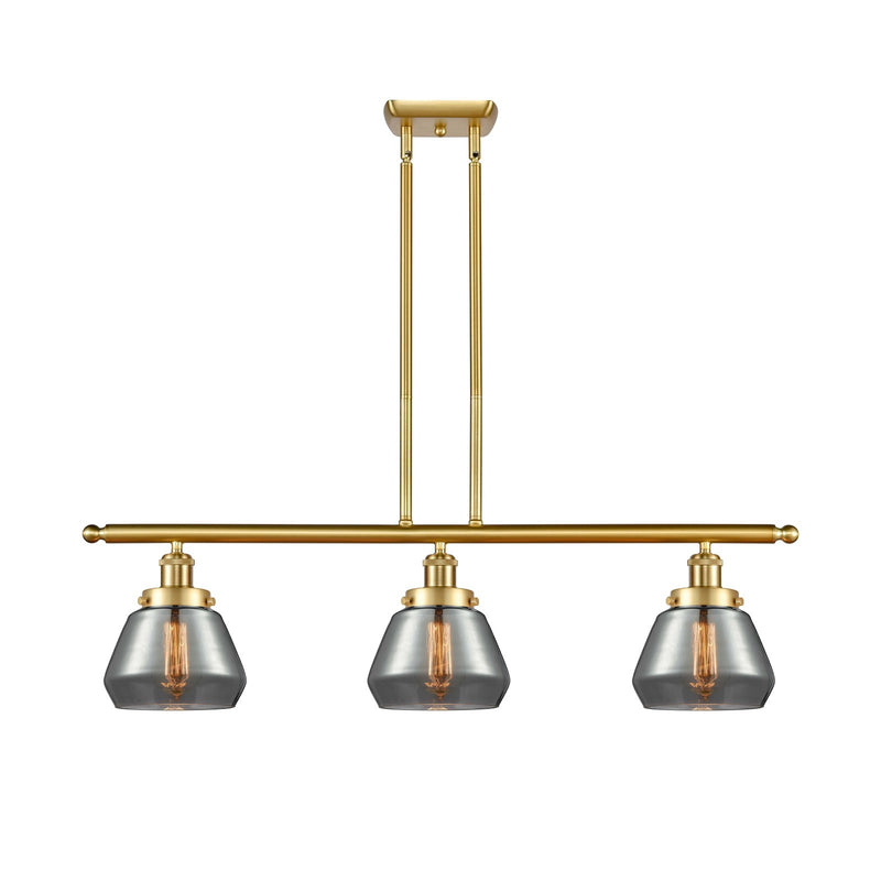 Innovations Fulton 36in 3-Light Island Light | Modern Transitional Satin Gold Steel and Smoked Glass | Kitchen Island & Dining Room | Model 916-3I-SG-G173