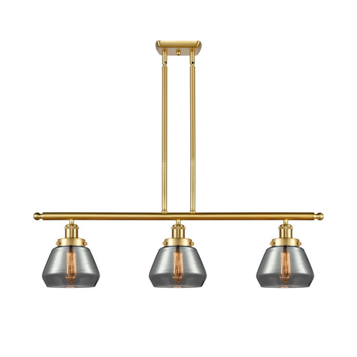 Innovations Fulton 36in 3-Light Island Light | Modern Transitional Satin Gold Steel and Smoked Glass | Kitchen Island & Dining Room | Model 916-3I-SG-G173