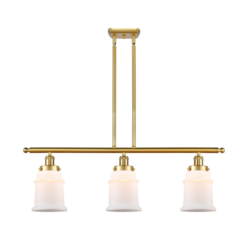 Innovations Canton 36in 3-Light Island Light | Modern Transitional Satin Gold Steel and Matte White Frosted Glass | Kitchen Island | Model 916-3I-SG-G181