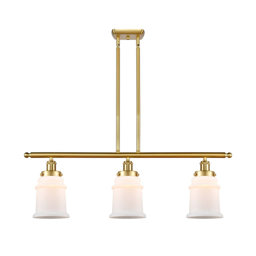 Innovations Canton 36in 3-Light Island Light | Modern Transitional Satin Gold Steel and Matte White Frosted Glass | Kitchen Island | Model 916-3I-SG-G181
