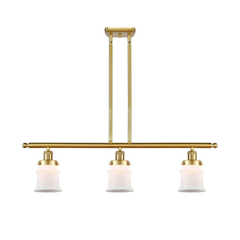 Innovations Canton 36in 3-Light Island Light | Modern Transitional Satin Gold Steel and Matte White Small Frosted Glass | Kitchen | Model 916-3I-SG-G181S